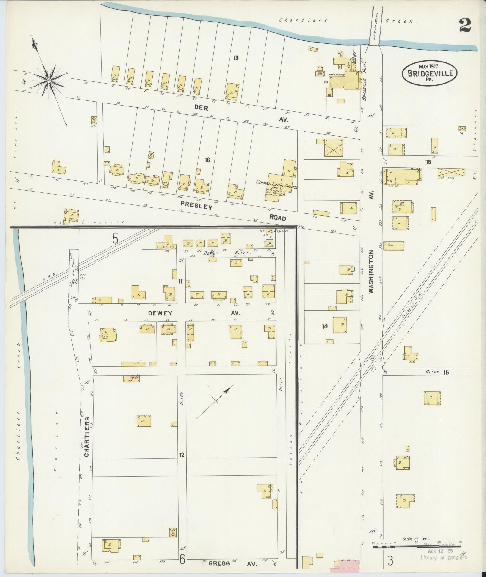 Sanborn Fire Insurance Map from Bridgeville, Allegheny County, Pennsylvania (1907), Sheet #0002 - Historic Sanborn Fire Insurance Map Print, vintage old map wall art, antique decor, genealogy gift, Pennsylvania Pennsylvania map