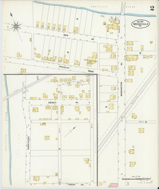 Sanborn Fire Insurance Map from Bridgeville, Allegheny County, Pennsylvania (1907), Sheet #0002 - Historic Sanborn Fire Insurance Map Print, vintage old map wall art, antique decor, genealogy gift, Pennsylvania Pennsylvania map