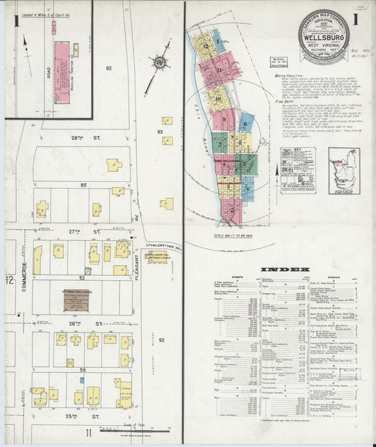 Sanborn Fire Insurance Map from Wellsburg, Brooke County, West Virginia (1923), Sheet #0001 - Historic Sanborn Fire Insurance Map Print, vintage old map wall art, antique decor, genealogy gift, West Virginia West Virginia map