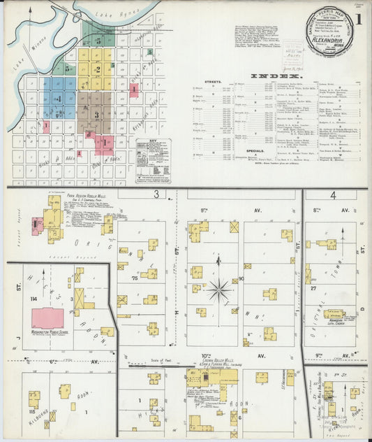 Sanborn Fire Insurance Map from Alexandria, Douglas County, Minnesota (1899), Sheet #0001 - Complete Map Set gallery image, historic Sanborn map, vintage wall art, Minnesota Minnesota