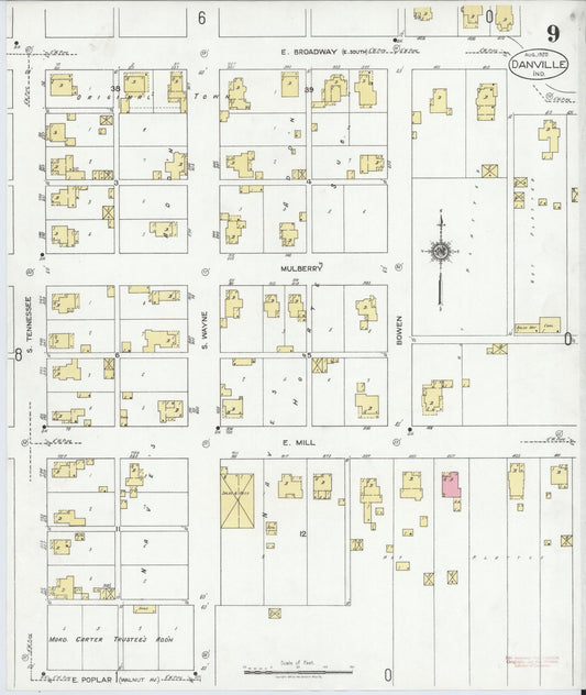 Sanborn Fire Insurance Map from Danville, Hendricks County, Indiana (1920), Sheet #0009 - Historic Sanborn Fire Insurance Map Print, vintage old map wall art, antique decor, genealogy gift, Indiana Indiana map