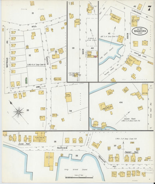 Sanborn Fire Insurance Map from Branford, New Haven County, Connecticut (1901), Sheet #0007 - Historic Sanborn Fire Insurance Map Print, vintage old map wall art, antique decor, genealogy gift, Connecticut Connecticut map