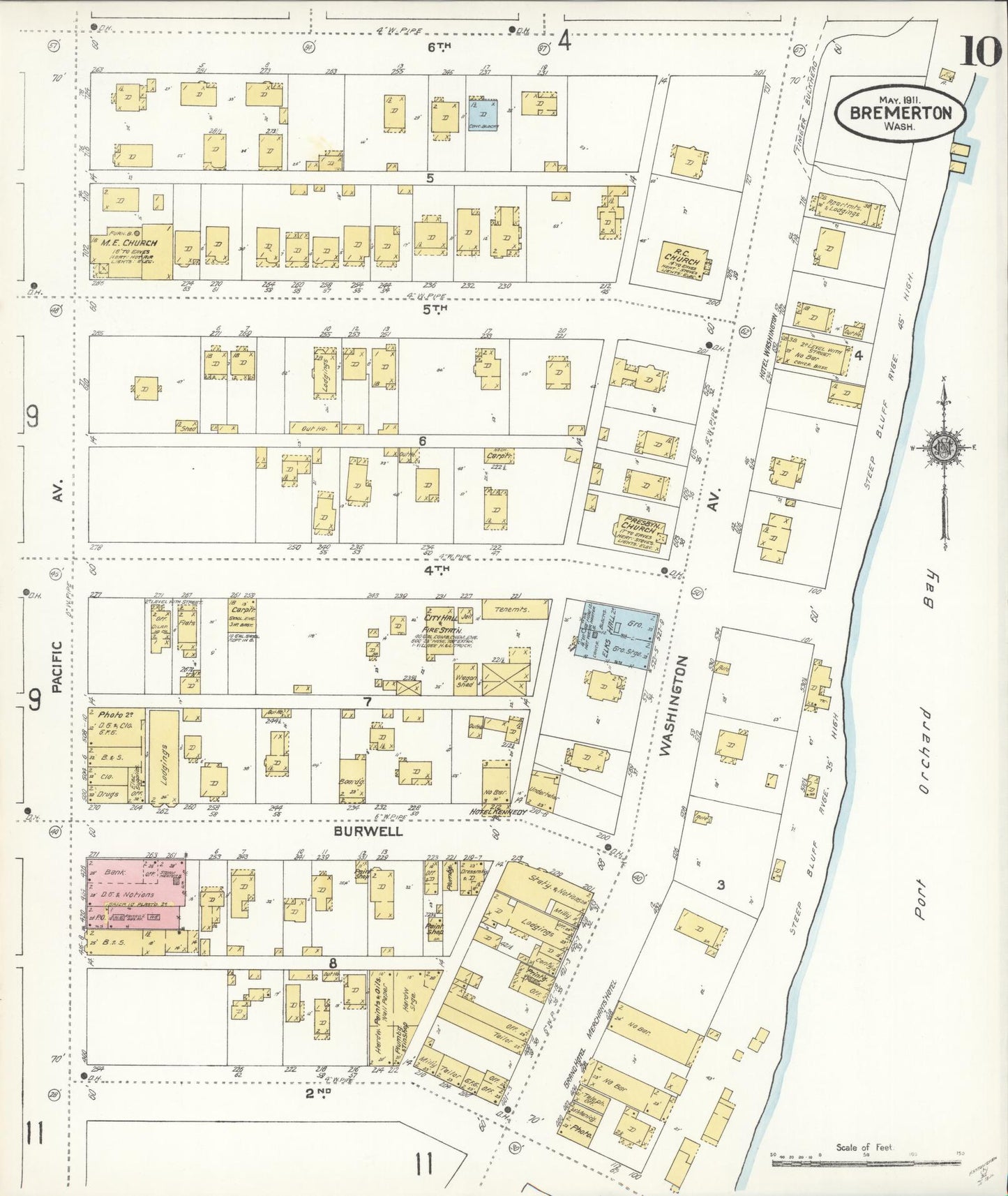 Sanborn Fire Insurance Map from Bremerton, Kitsap County, Washington (1911), Sheet #0010 - Complete Map Set gallery image, historic Sanborn map, vintage wall art, Washington Washington