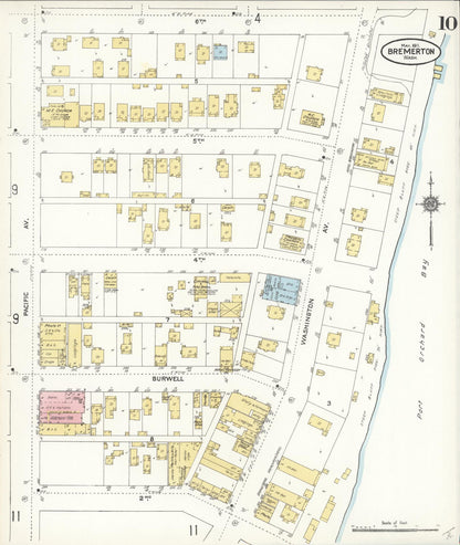 Sanborn Fire Insurance Map from Bremerton, Kitsap County, Washington (1911), Sheet #0010 - Complete Map Set gallery image, historic Sanborn map, vintage wall art, Washington Washington