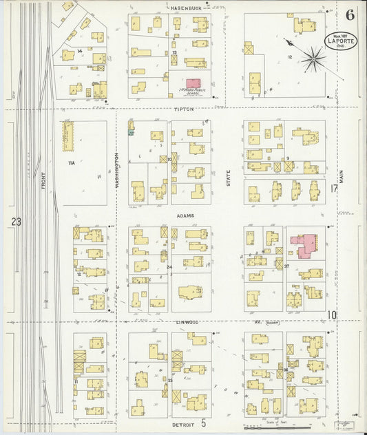 Sanborn Fire Insurance Map from La Porte, La Porte County, Indiana (1907), Sheet #0006 - Historic Sanborn Fire Insurance Map Print, vintage old map wall art, antique decor, genealogy gift, Indiana Indiana map
