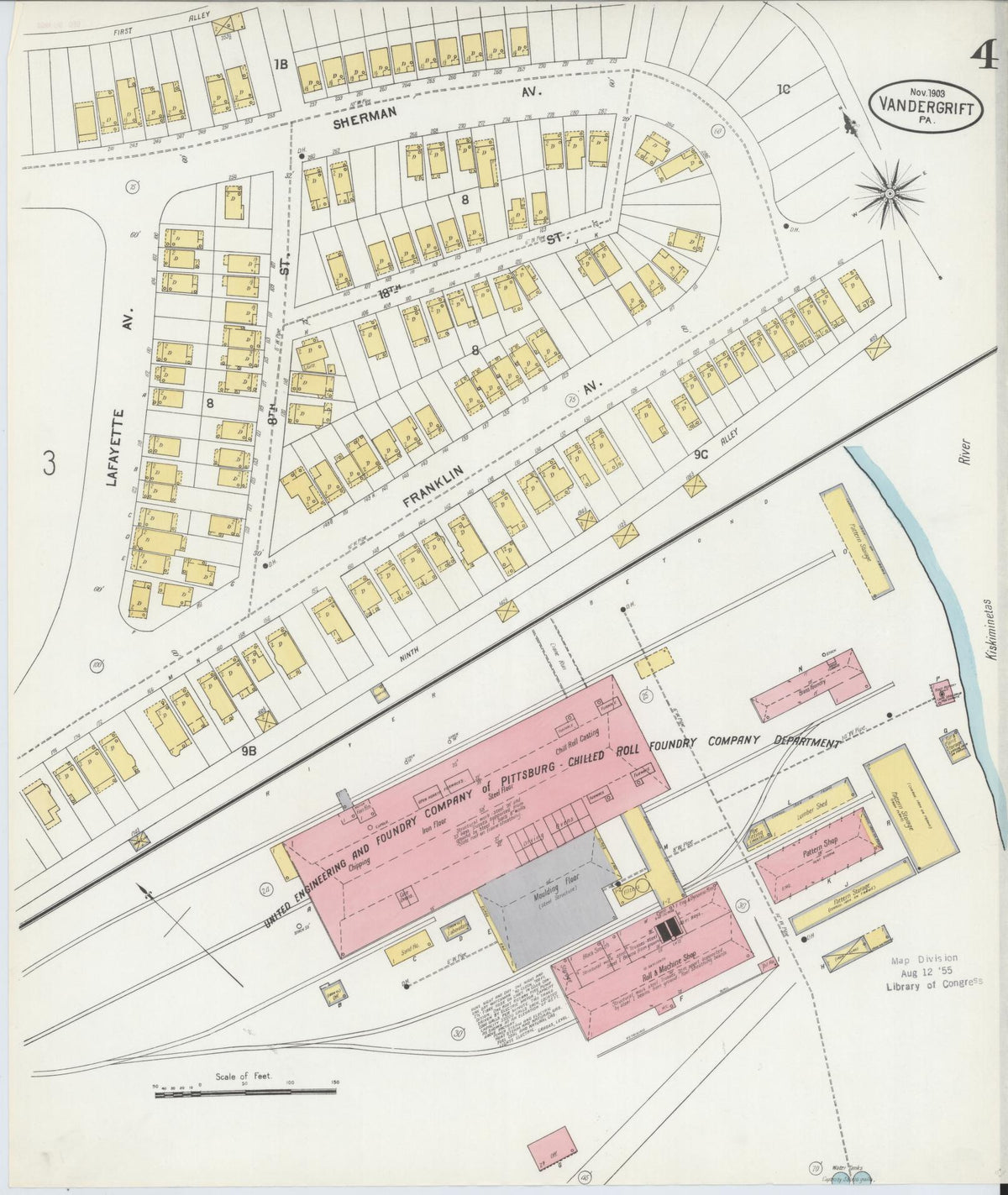 Sanborn Fire Insurance Map from Vandergrift, Westmoreland County, Pennsylvania (1903), Sheet #0004 - Historic Sanborn Fire Insurance Map Print, vintage old map wall art, antique decor, genealogy gift, Pennsylvania Pennsylvania map
