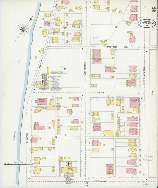 Sanborn Fire Insurance Map from Kittanning, Armstrong County, Pennsylvania (1903), Sheet #0002 - Historic Sanborn Fire Insurance Map Print, vintage old map wall art, antique decor, genealogy gift, Pennsylvania Pennsylvania map