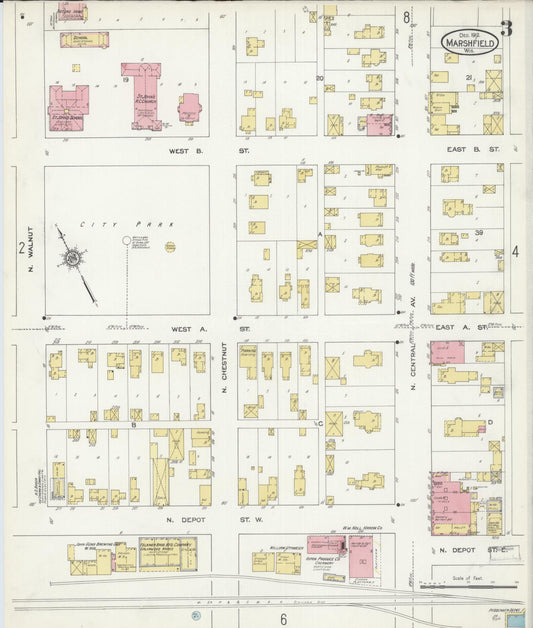 Sanborn Fire Insurance Map from Marshfield, Wood County, Wisconsin (1912), Sheet #0003 - Historic Sanborn Fire Insurance Map Print, vintage old map wall art, antique decor, genealogy gift, Wisconsin Wisconsin map