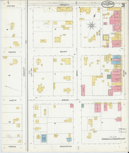 Sanborn Fire Insurance Map from Columbus, Colorado County, Texas (1906), Sheet #0003 - Historic Sanborn Fire Insurance Map Print, vintage old map wall art, antique decor, genealogy gift, Texas Texas map
