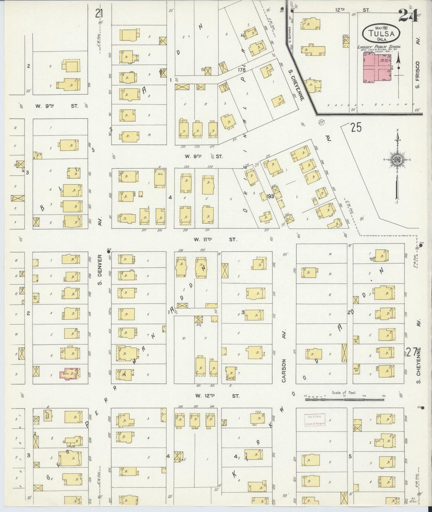 Sanborn Fire Insurance Map from Tulsa, Tulsa County, Oklahoma (1911), Sheet #0024 - Complete Map Set gallery image, historic Sanborn map, vintage wall art, Oklahoma Oklahoma