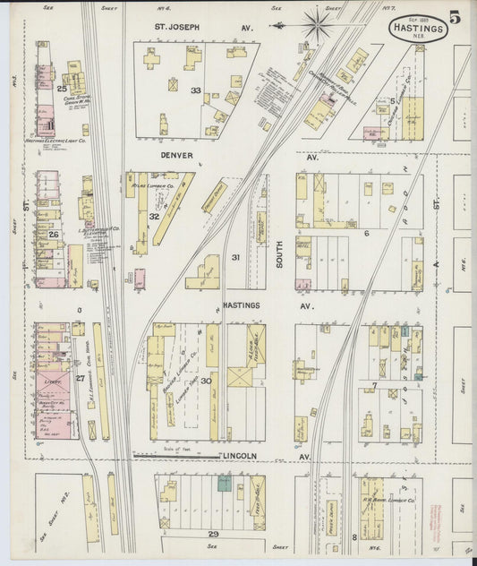 Sanborn Fire Insurance Map from Hastings, Adams County, Nebraska (1889), Sheet #0005 - Historic Sanborn Fire Insurance Map Print, vintage old map wall art, antique decor, genealogy gift, Nebraska Nebraska map