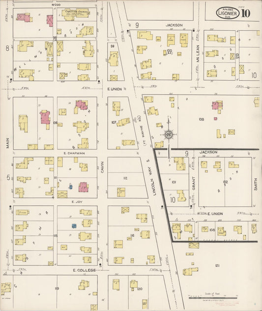 Sanborn Fire Insurance Map from Ligonier, Noble County, Indiana (1922), Sheet #0010 - Historic Sanborn Fire Insurance Map Print, vintage old map wall art, antique decor, genealogy gift, Indiana Indiana map