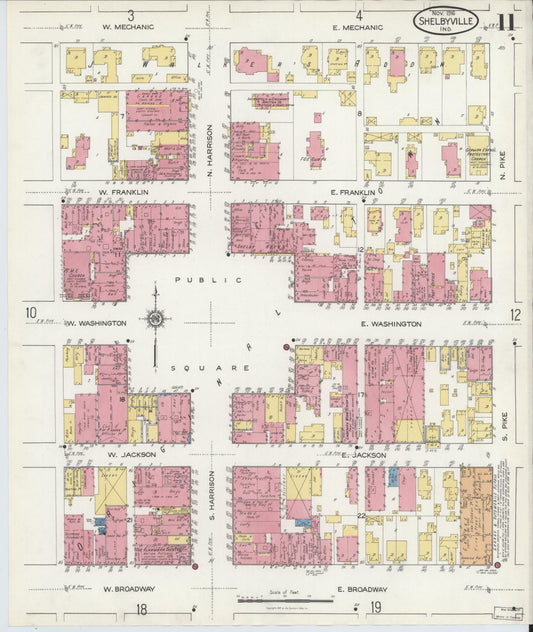 Sanborn Fire Insurance Map from Shelbyville, Shelby County, Indiana (1916), Sheet #0011 - Historic Sanborn Fire Insurance Map Print, vintage old map wall art, antique decor, genealogy gift, Indiana Indiana map