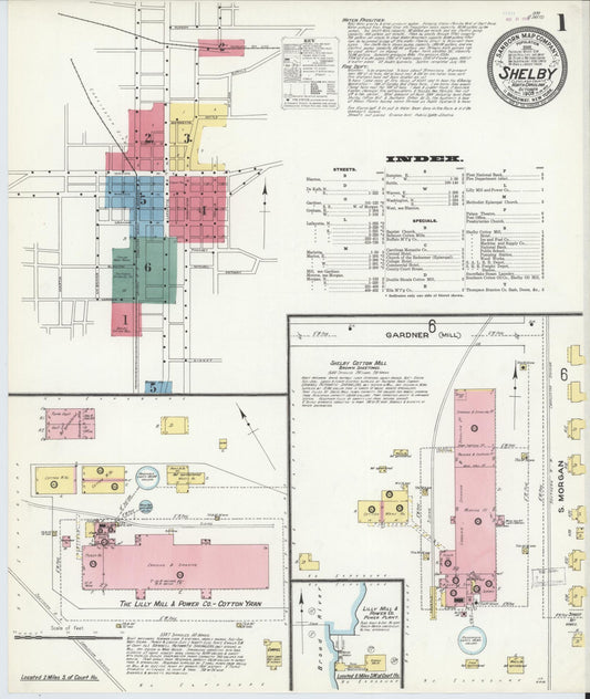 Sanborn Fire Insurance Map from Shelby, Cleveland County, North Carolina (1909), Sheet #0001 - Complete Map Set gallery image, historic Sanborn map, vintage wall art, North Carolina North Carolina