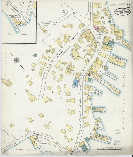 Sanborn Fire Insurance Map from Boothbay Harbor, Lincoln County, Maine (1910), Sheet #0002 - Historic Sanborn Fire Insurance Map Print, vintage old map wall art, antique decor, genealogy gift, Maine Maine map