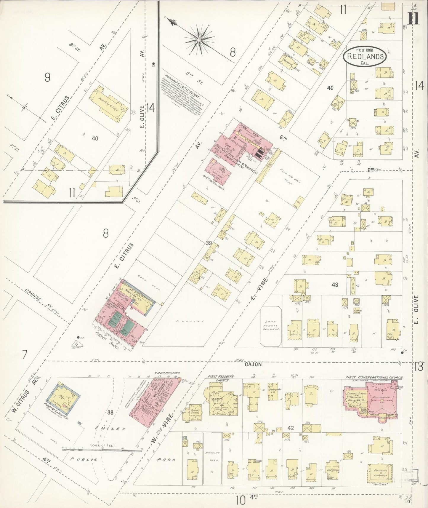 Sanborn Fire Insurance Map from Redlands, San Bernardino County, California (1900), Sheet #0011 - Complete Map Set gallery image, historic Sanborn map, vintage wall art, California California