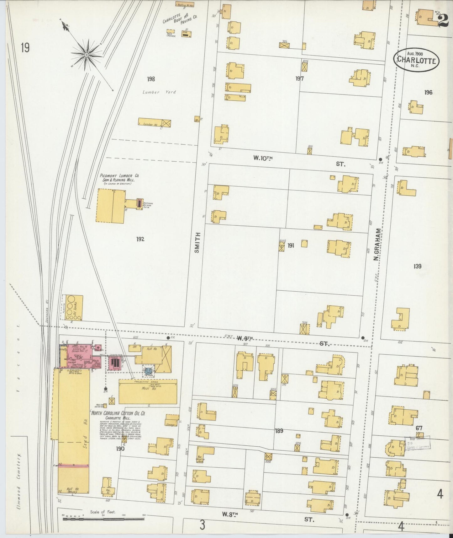 Sanborn Fire Insurance Map from Charlotte, Mecklenburg County, North Carolina (1900), Sheet #0002 - Historic Sanborn Fire Insurance Map Print, vintage old map wall art, antique decor, genealogy gift, North Carolina North Carolina map