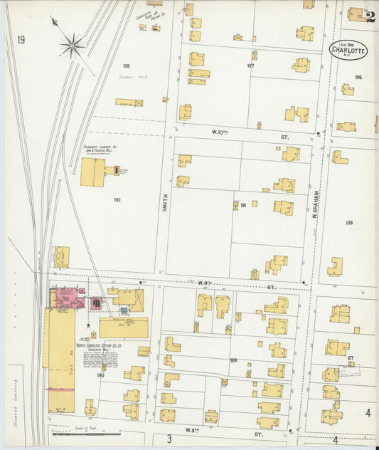 Sanborn Fire Insurance Map from Charlotte, Mecklenburg County, North Carolina (1900), Sheet #0002 - Historic Sanborn Fire Insurance Map Print, vintage old map wall art, antique decor, genealogy gift, North Carolina North Carolina map