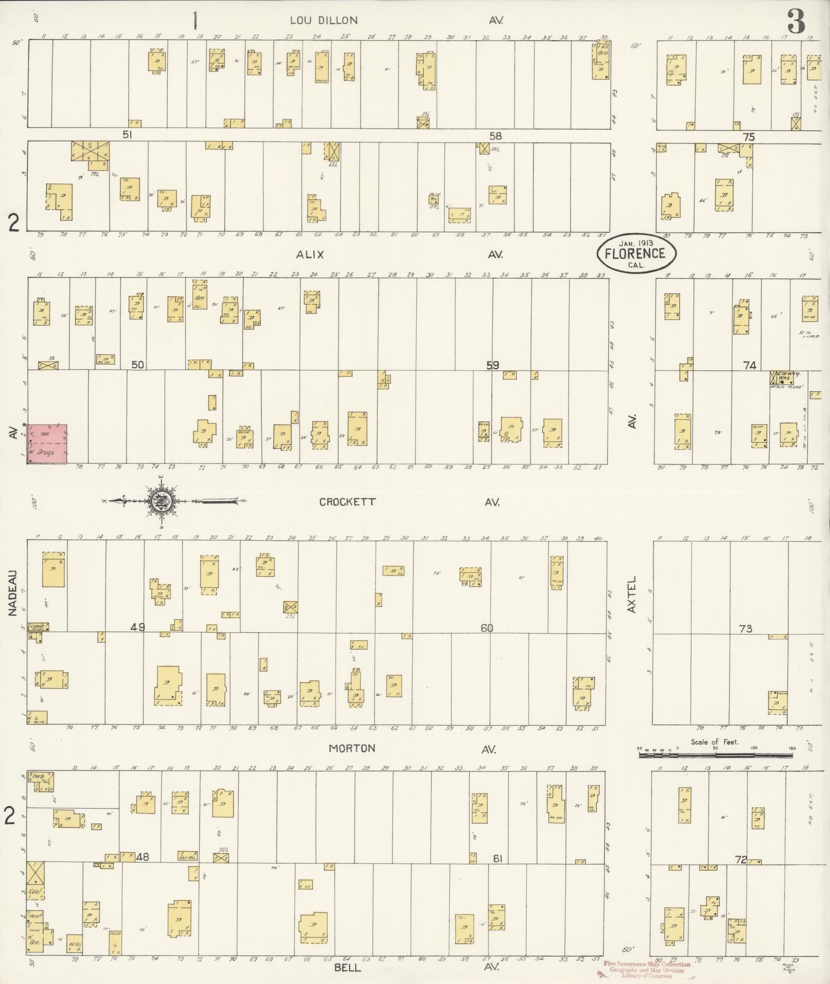 Sanborn Fire Insurance Map from Florence, Los Angeles County, California (1913), Sheet #0003 - Historic Sanborn Fire Insurance Map Print, vintage old map wall art, antique decor, genealogy gift, California California map