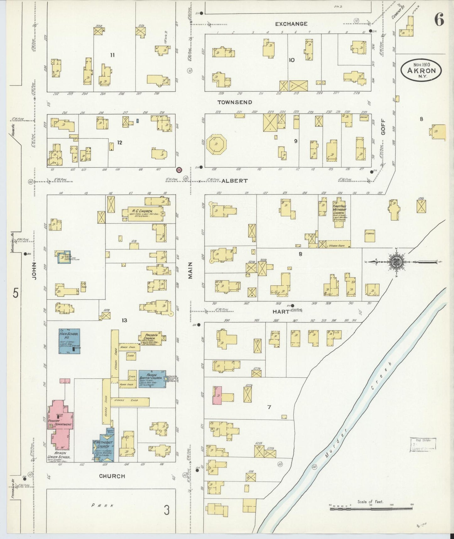 Sanborn Fire Insurance Map from Akron, Erie County, New York (1910), Sheet #0006 - Complete Map Set gallery image, historic Sanborn map, vintage wall art, New York New York