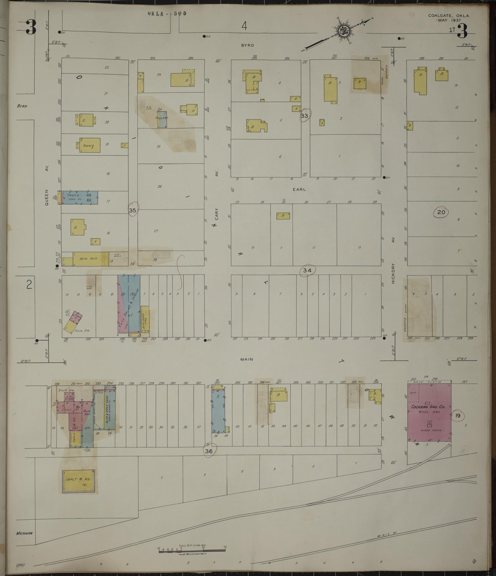 Sanborn Fire Insurance Map from Coalgate, Coal County, Oklahoma (1944), Sheet #0003 - Complete Map Set gallery image, historic Sanborn map, vintage wall art, Oklahoma Oklahoma