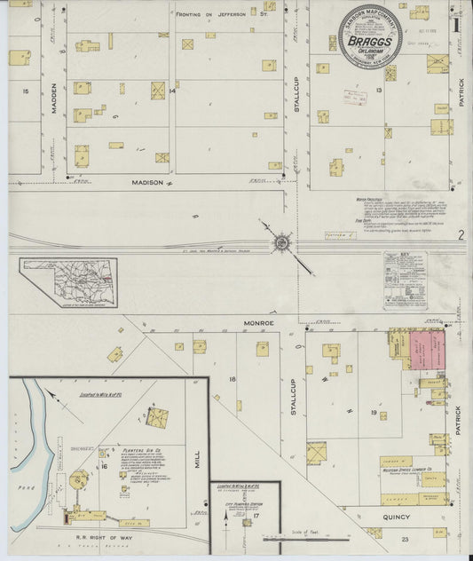 Sanborn Fire Insurance Map from Braggs, Muskogee County, Oklahoma (1915), Sheet #0001 - Complete Map Set gallery image, historic Sanborn map, vintage wall art, Oklahoma Oklahoma