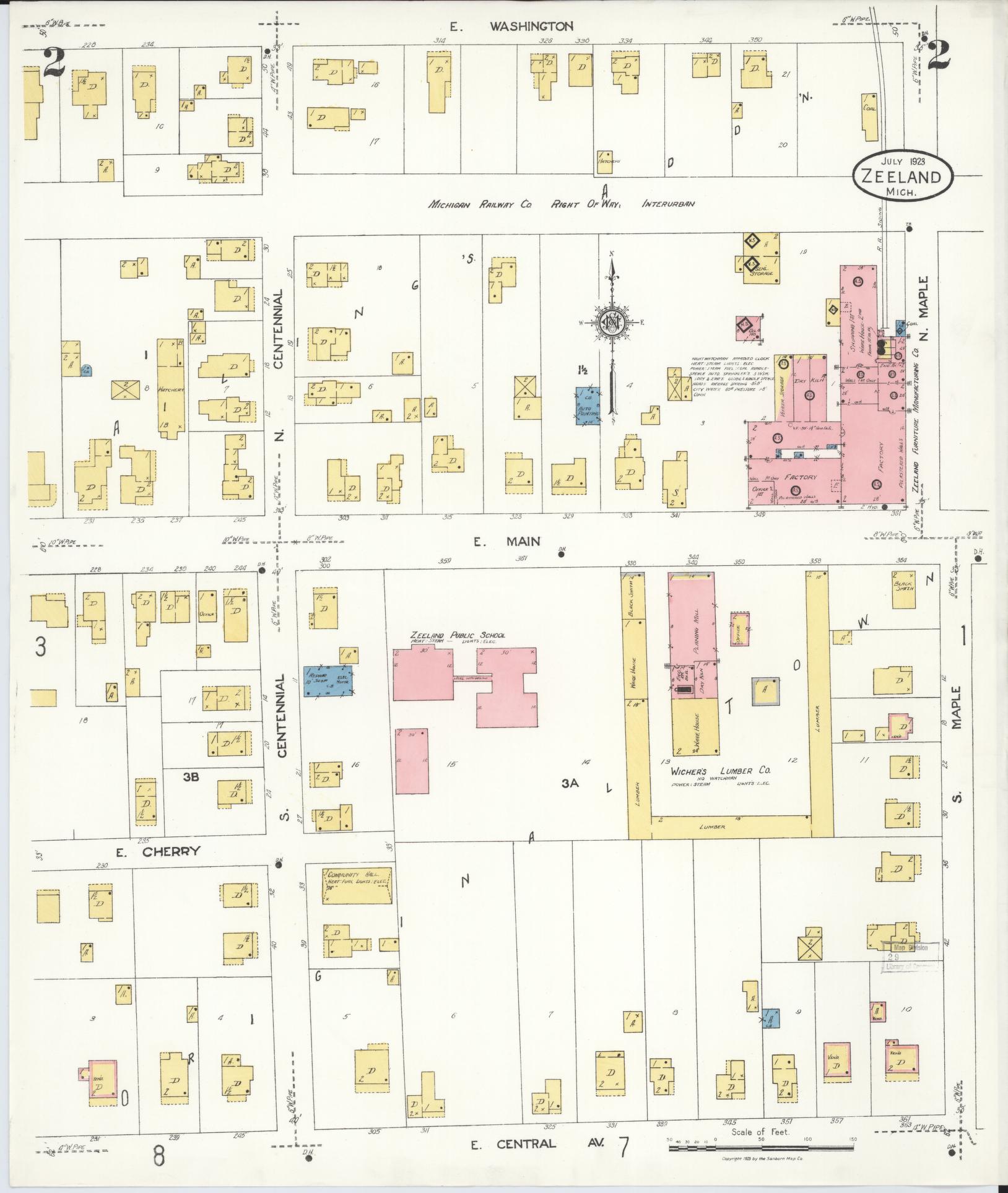 Sanborn Fire Insurance Map from Zeeland, Ottawa County, Michigan (1923), Sheet #0002 - Complete Map Set gallery image, historic Sanborn map, vintage wall art, Michigan Michigan