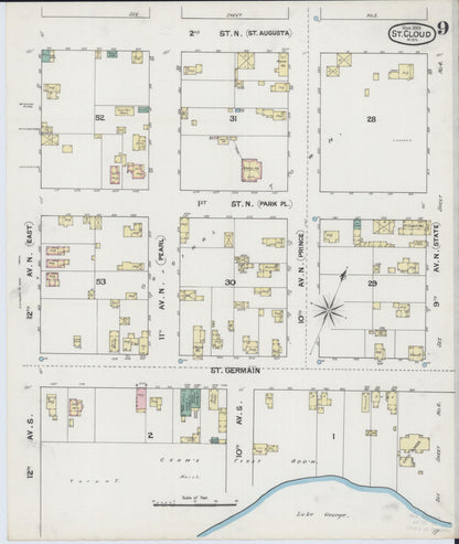 Sanborn Fire Insurance Map from Saint Cloud, Stearns, Benton, and Sherburne Counties, Minnesota (1889), Sheet #0009 - Historic Sanborn Fire Insurance Map Print, vintage old map wall art, antique decor, genealogy gift, Minnesota Minnesota map