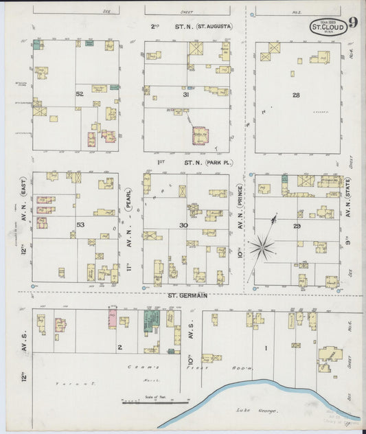 Sanborn Fire Insurance Map from Saint Cloud, Stearns, Benton, and Sherburne Counties, Minnesota (1889), Sheet #0009 - Historic Sanborn Fire Insurance Map Print, vintage old map wall art, antique decor, genealogy gift, Minnesota Minnesota map