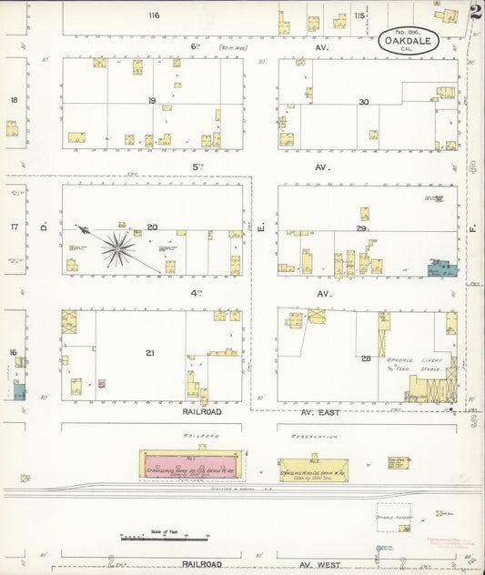 Sanborn Fire Insurance Map from Oakdale, Stanislaus County, California (1895), Sheet #0002 - Historic Sanborn Fire Insurance Map Print, vintage old map wall art, antique decor, genealogy gift, California California map