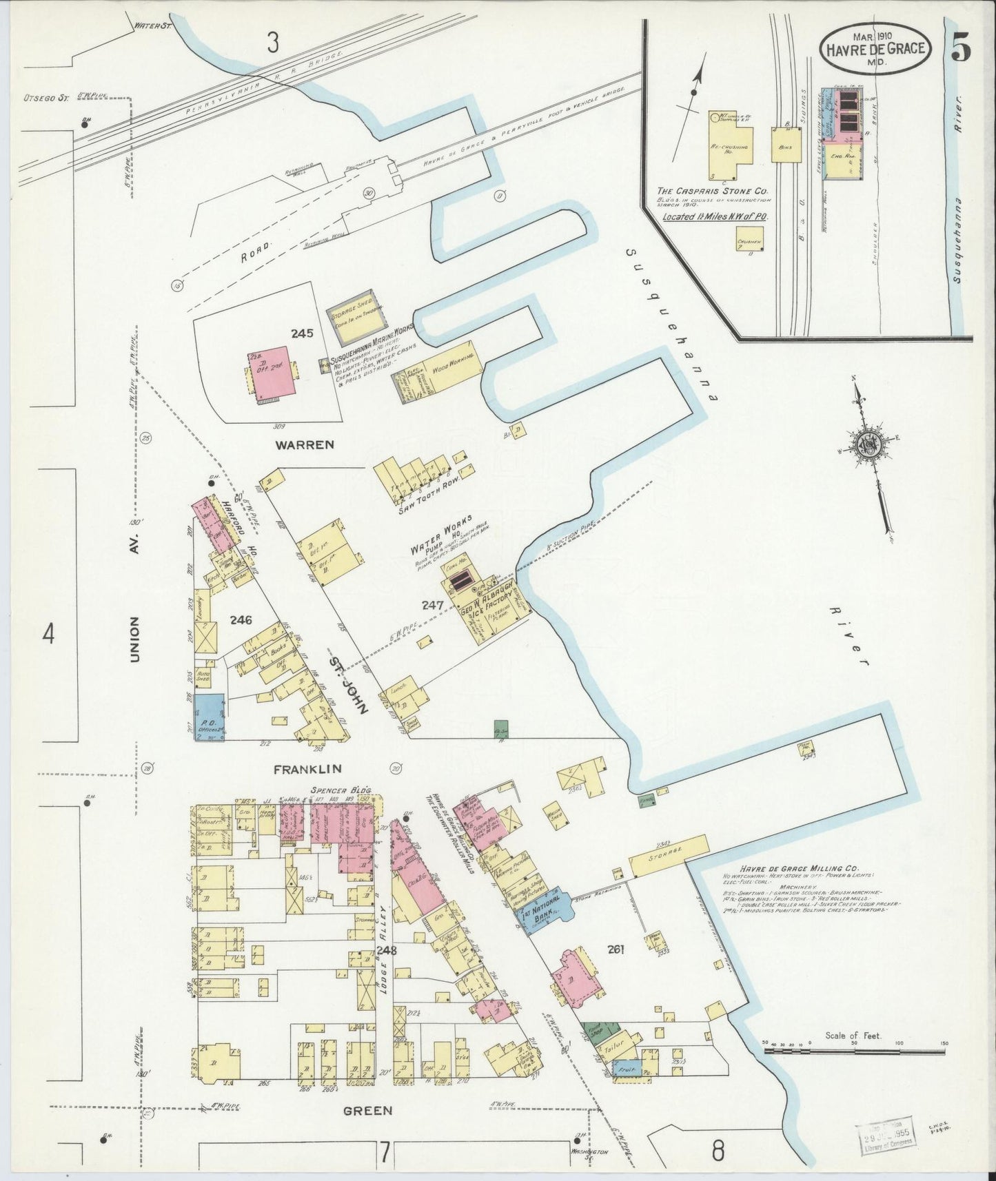 Sanborn Fire Insurance Map from Havre De Grace, Harford County, Maryland (1910), Sheet #0005 - Historic Sanborn Fire Insurance Map Print, vintage old map wall art