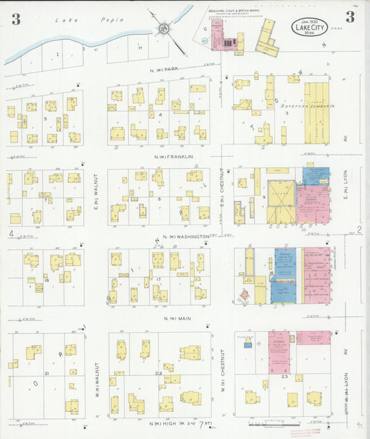 Sanborn Fire Insurance Map from Lake City, Wabasha County, Minnesota (1930), Sheet #0003 - Historic Sanborn Fire Insurance Map Print, vintage old map wall art, antique decor, genealogy gift, Minnesota Minnesota map