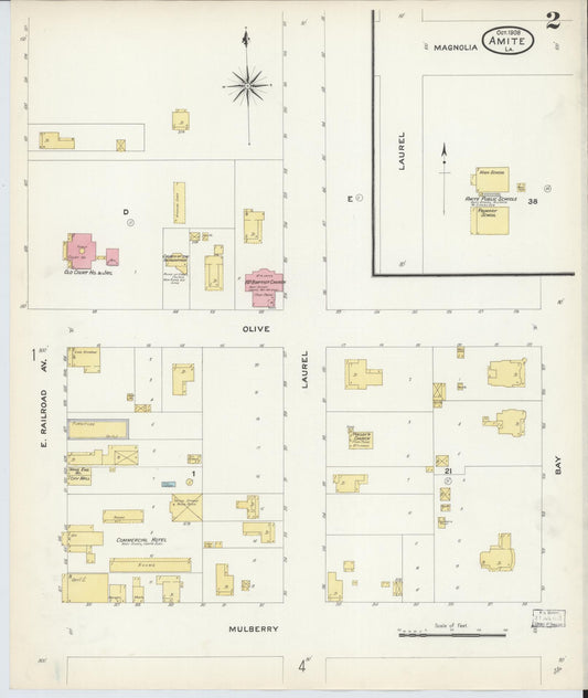 Sanborn Fire Insurance Map from Amite, Tangipahoa Parish, Louisiana (1908), Sheet #0002 - Historic Sanborn Fire Insurance Map Print, vintage old map wall art, antique decor, genealogy gift, Louisiana Louisiana map