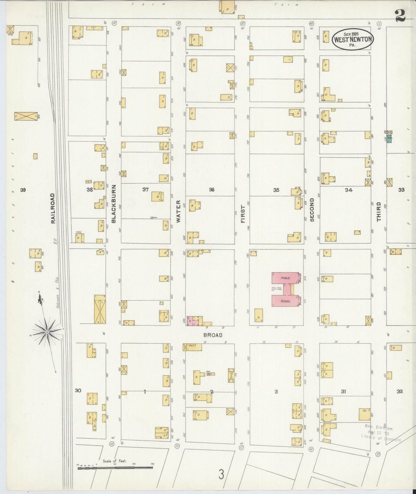 Sanborn Fire Insurance Map from West Newton, Westmoreland County, Pennsylvania (1905), Sheet #0002 - Complete Map Set gallery image, historic Sanborn map, vintage wall art, Pennsylvania Pennsylvania