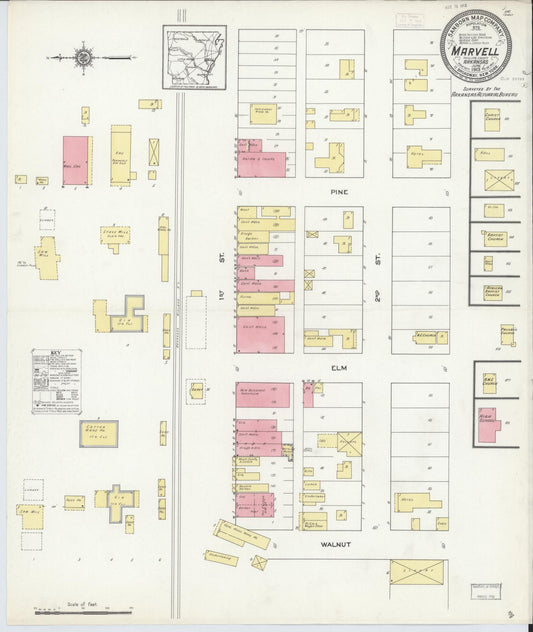 Sanborn Fire Insurance Map from Marvell, Phillips County, Arkansas (1913), Sheet #0001 - Historic Sanborn Fire Insurance Map Print, vintage old map wall art, antique decor, genealogy gift, Arkansas Arkansas map