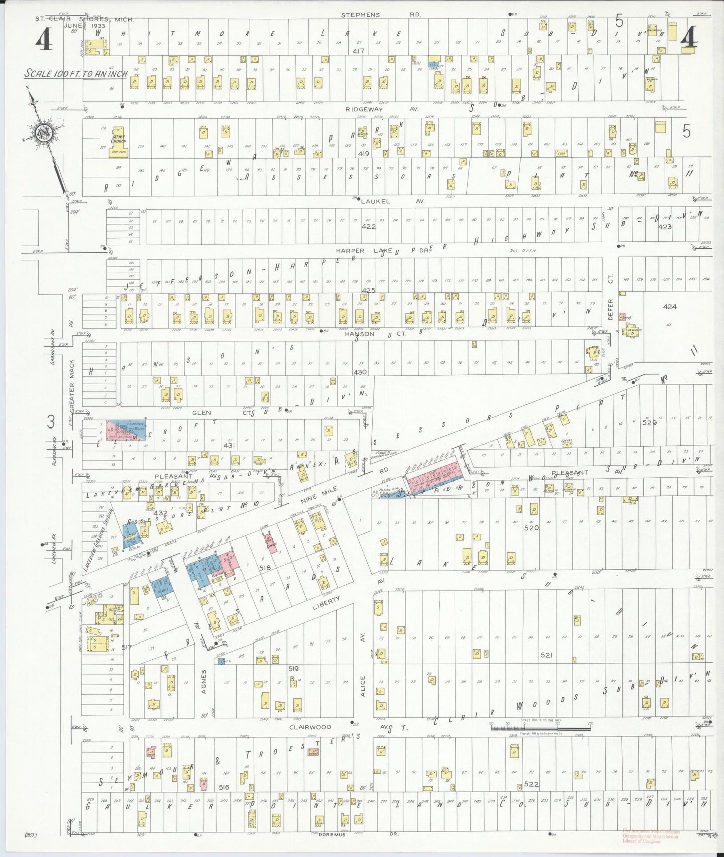 Sanborn Fire Insurance Map from Saint Clair Shores, Macomb County, Michigan (1933), Sheet #0004 - Complete Map Set gallery image, historic Sanborn map, vintage wall art, Michigan Michigan