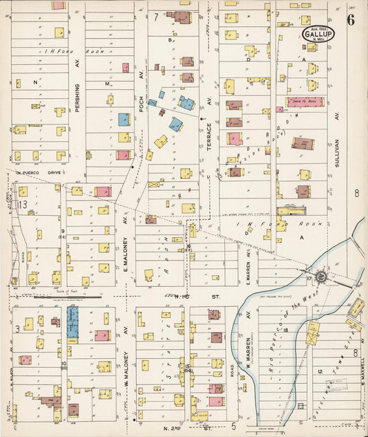 Sanborn Fire Insurance Map from Gallup, Mckinley County, New Mexico (1922), Sheet #0006 - Historic Sanborn Fire Insurance Map Print, vintage old map wall art, antique decor, genealogy gift, New Mexico New Mexico map