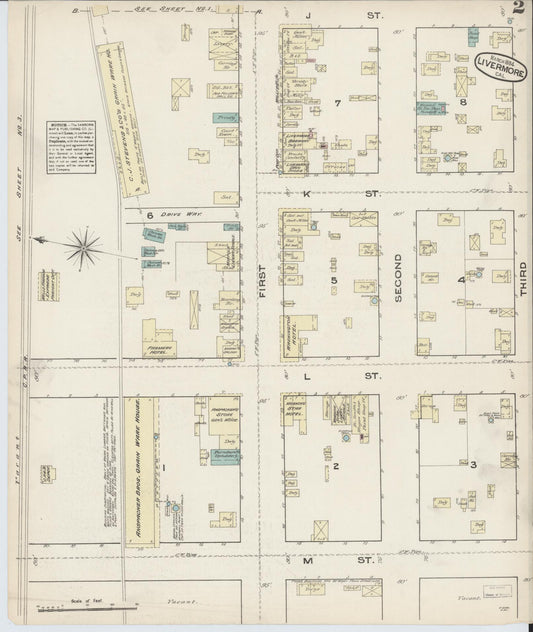 Sanborn Fire Insurance Map from Livermore, Alameda County, California (1884), Sheet #0002 - Historic Sanborn Fire Insurance Map Print, vintage old map wall art, antique decor, genealogy gift, California California map