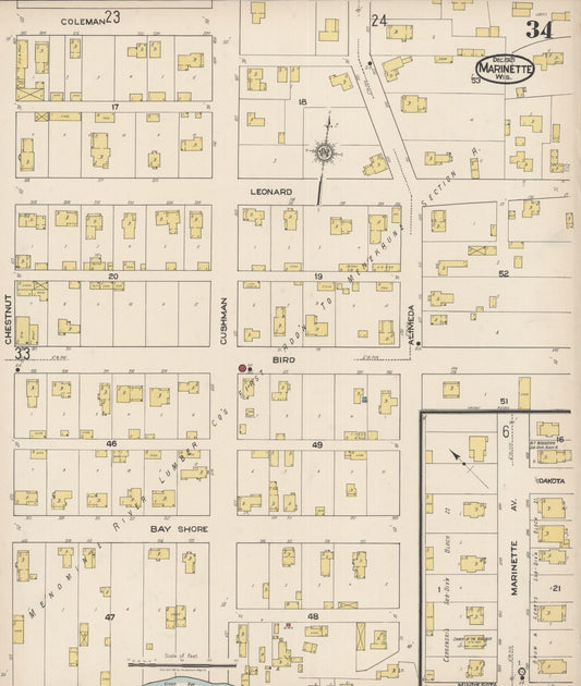 Sanborn Fire Insurance Map from Marinette, Marinette County, Wisconsin (1921), Sheet #0034 - Historic Sanborn Fire Insurance Map Print, vintage old map wall art, antique decor, genealogy gift, Wisconsin Wisconsin map