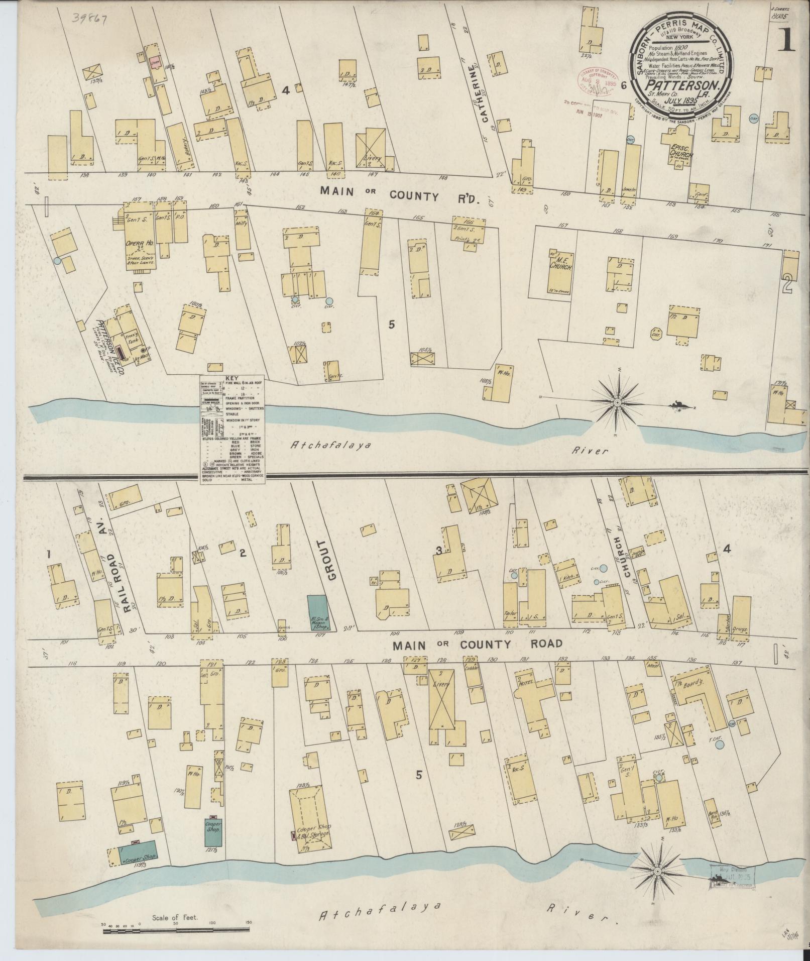 Sanborn Fire Insurance Map from Patterson, Saint Mary Parish, Louisiana. (1895) – Historic Sanborn Fire Insurance Map Print