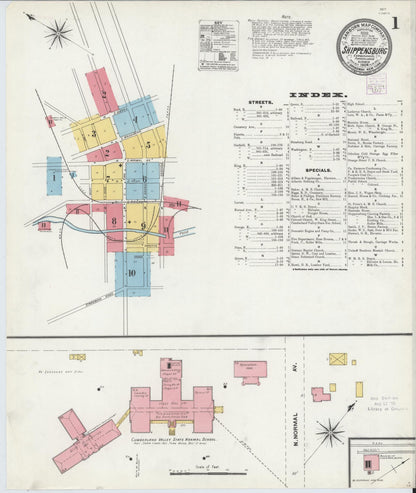 Sanborn Fire Insurance Map from Shippensburg, Cumberland And Franklin Counties, Pennsylvania (1904), Sheet #0001 - Historic Sanborn Fire Insurance Map Print, vintage old map wall art, antique decor, genealogy gift, Counties Pennsylvania map