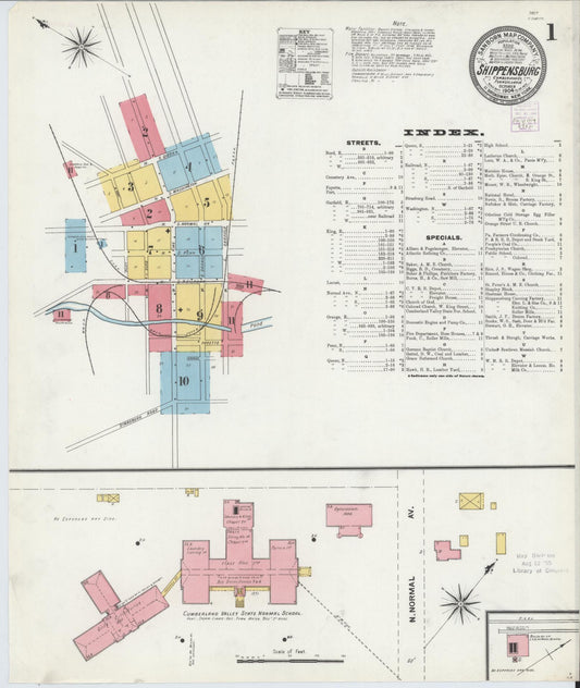 Sanborn Fire Insurance Map from Shippensburg, Cumberland And Franklin Counties, Pennsylvania (1904), Sheet #0001 - Historic Sanborn Fire Insurance Map Print, vintage old map wall art, antique decor, genealogy gift, Counties Pennsylvania map
