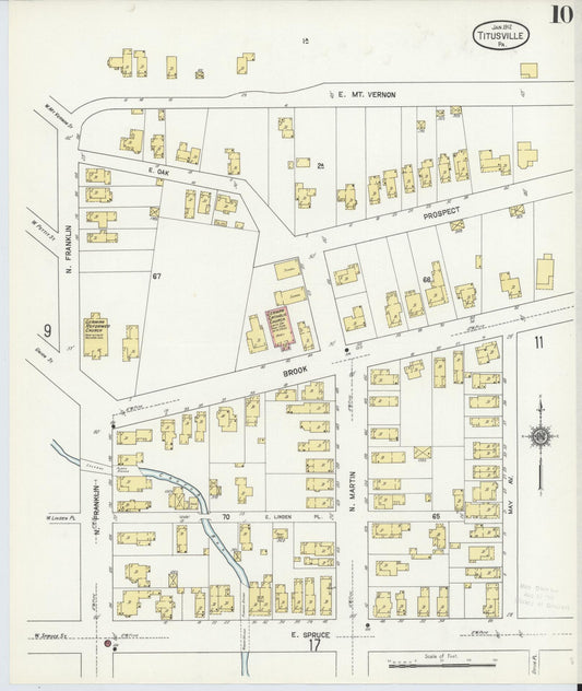 Sanborn Fire Insurance Map from Titusville, Crawford County, Pennsylvania (1912), Sheet #0010 - Historic Sanborn Fire Insurance Map Print, vintage old map wall art, antique decor, genealogy gift, Pennsylvania Pennsylvania map