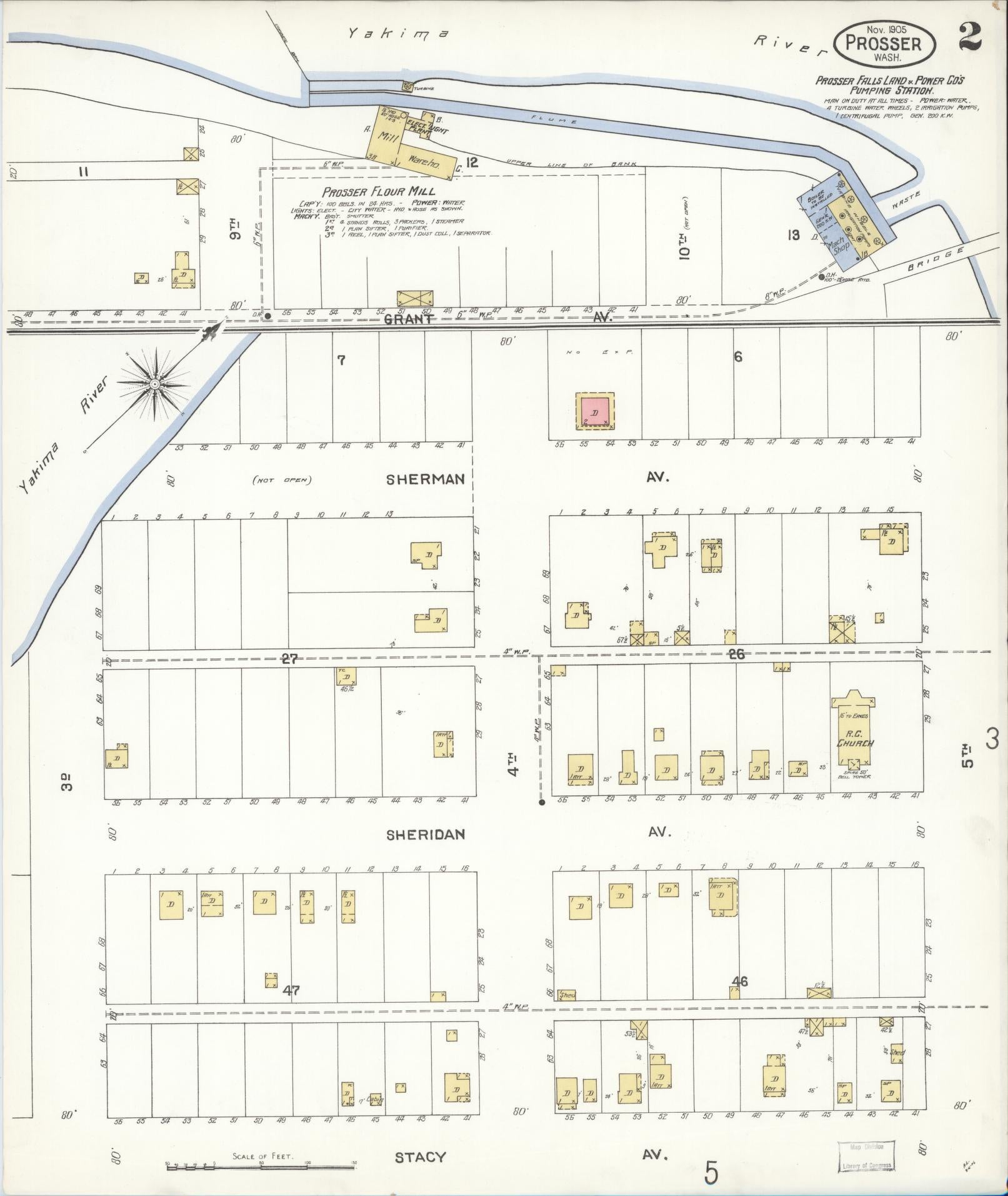 Sanborn Fire Insurance Map from Prosser, Benton County, Washington (1905), Sheet #0002 - Complete Map Set gallery image, historic Sanborn map, vintage wall art, Washington Washington
