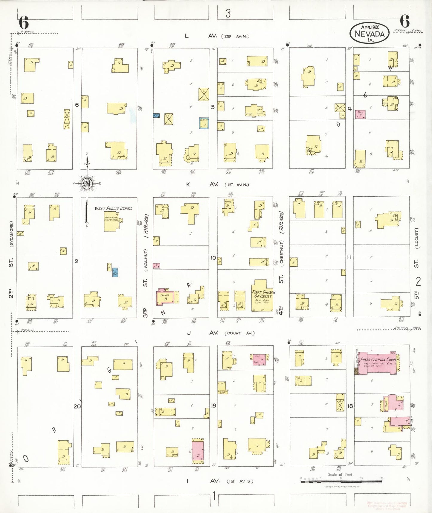 Sanborn Fire Insurance Map from Nevada, Story County, Iowa (1926), Sheet #0006 - Complete Map Set gallery image, historic Sanborn map, vintage wall art, Nevada Nevada