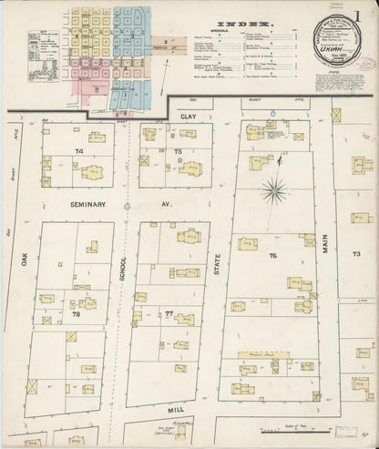 Sanborn Fire Insurance Map from Ukiah, Mendocino County, California (1888), Sheet #0001 - Complete Map Set gallery image, historic Sanborn map, vintage wall art, California California