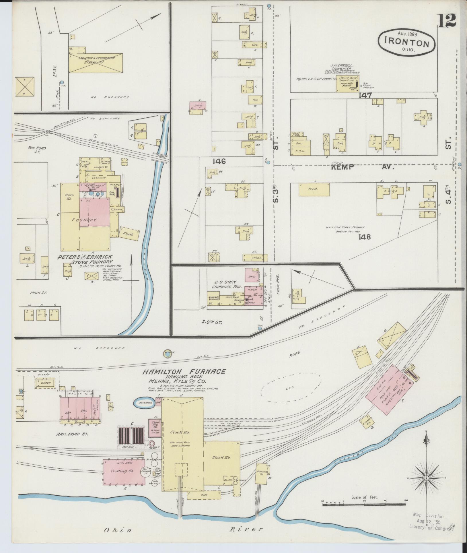 Sanborn Fire Insurance Map from Ironton, Lawrence County, Ohio (1889), Sheet #0012 - Historic Sanborn Fire Insurance Map Print, vintage old map wall art, antique decor, genealogy gift, Ohio Ohio map