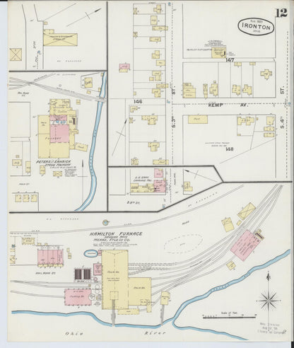 Sanborn Fire Insurance Map from Ironton, Lawrence County, Ohio (1889), Sheet #0012 - Historic Sanborn Fire Insurance Map Print, vintage old map wall art, antique decor, genealogy gift, Ohio Ohio map