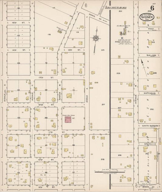 Sanborn Fire Insurance Map from Shiner, Lavaca County, Texas (1922), Sheet #0006 - Historic Sanborn Fire Insurance Map Print, vintage old map wall art, antique decor, genealogy gift, Texas Texas map