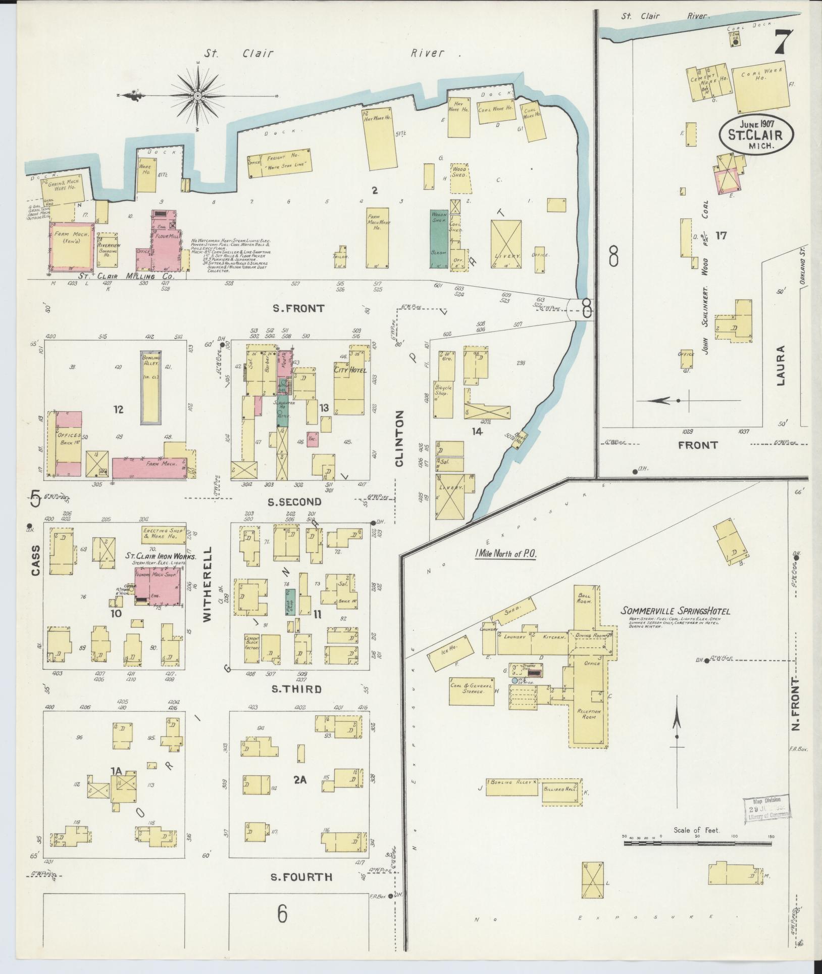 Sanborn Fire Insurance Map from Saint Clair, Saint Clair County, Michigan (1907), Sheet #0007 - Complete Map Set gallery image, historic Sanborn map, vintage wall art, Michigan Michigan